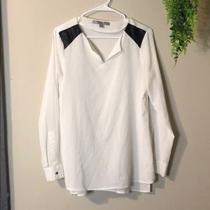 Marc New York White Blouse with Leather Accents